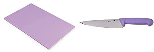Hygiplas 23017 GL295 LDPE Chopping Board Purple 450x300x12mm Kitchen Cutting Slicing & Genware NEV-K-C8P Chef Knife, 8'', Purple