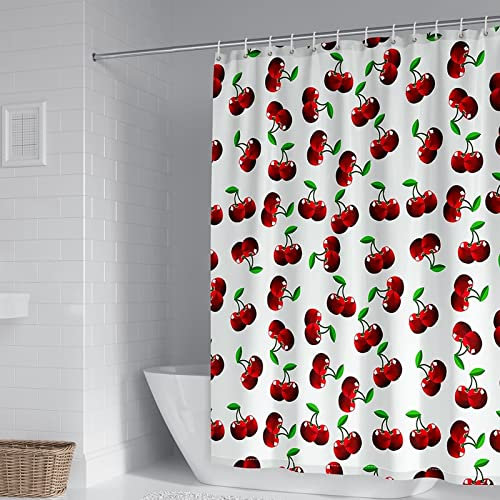 Aotiwe Duschvorhang Eckdusche, Duschvorhang Dusche Verschiedene Kirschen Muster Rot Polyester 165X200cm