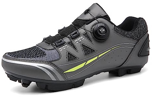 PENXZT MTB Fahrradschuh Herren Damen Mountainbike Schuhe kompatibel mit SPD 2 Schrauben mit Cleats atmungsaktiv widerstandsfähig Radschuhe Schuh,Grau,46 EU