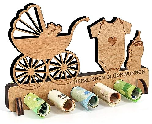 Geburtstag Geldgeschenk Holz, Geldgeschenk für Führerschein, Neuen Auto, Tankstellen Geschenk, Tankgutschein Geld Geschenk Holz Deko für Freunde, Familie, Frauen (Kinderwagen Geschenk)