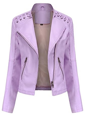 Hdhdeueh Veste en similicuir pour femme avec fermeture éclair, rose/violet, S