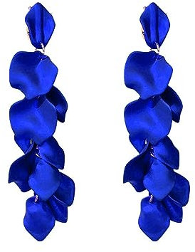 FDEETY Damen Rosenblatt Baumeln Acryl Blütenblatt Elegant Tropfen Statement Quaste Blumen Ohrringe (Blau)