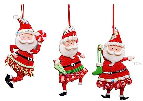 INEOUT 3pcs Weihnachtsdekoration Weicher Ton Santa Claus Halten Socken/Süßigkeiten/Regenschirm süße Weihnachtsbaumdekoration Anhänger -FS-Phfu