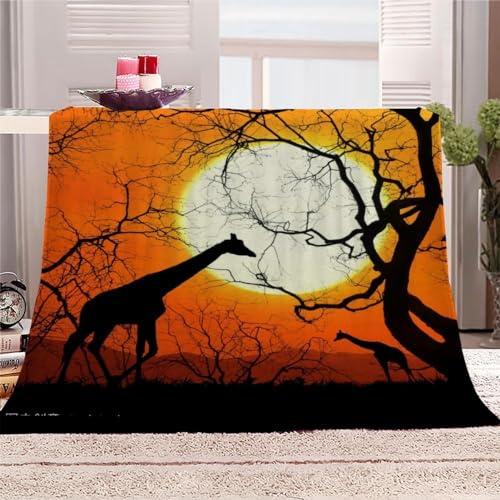 Afrika Kuscheldecke Flauschig 220x240cm 3D Giraffe Fleecedecke Weich Sofadecke Warm Bettdecke Decken Wohndecke Tagesdecke Sofaüberwurf Decke Couchdecke Bettüberwurf E1595