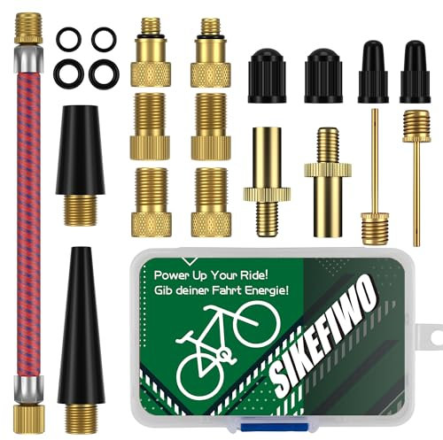 SIKEFIWO Bicycle Valve Adapter Set, Bike Pump Valve Adapter with Extension Pipe Valve Cap, DV AV SV Valve Adapter for Compressor Bicycle Pump Balls, Air Pump Inflation Needle Nozzle with Strorage Box