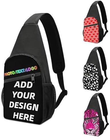 Melbrakin Individuelle Umhängetasche mit Foto/Text, personalisierte Umhängetasche, Brusttasche, Umhängetasche für Laufen, Reisen, Wandern