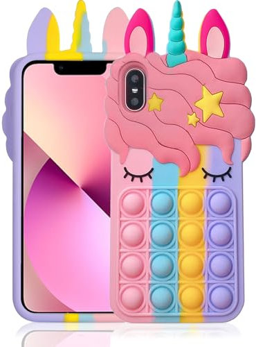 Aspack Pop Bubbles Schutzhülle für iPhone X/XS, niedliches Cartoon-Einhorn, Regenbogen Pop, stoßfest, weiche Silikonhülle für Apple iPhone X/XS, 5,8 Zoll