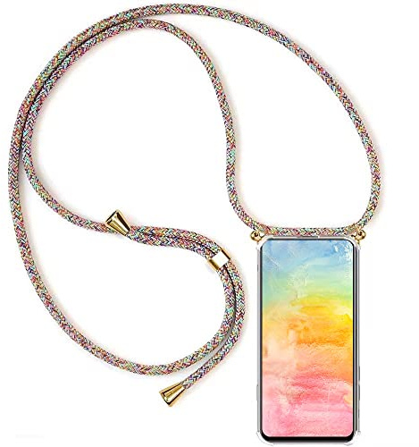 YAMCCCSE Handykette Handyhülle für ZTE Blade A54 4G mit Band - Transparent Handy-Kette Handy Hülle mit Kordel zum Umhängen Handyanhänger Halsband Lanyard Case - Rainbow