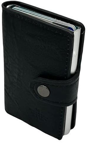 MIGURA Geldbörse mit RFID-Schutz für Herren und Damen, mit automatischem Pop-up-Kartenfach, aus Leder, mit Geldfach und mehreren Karten gegen Diebstahl, Schwarz , Compacto, Casual
