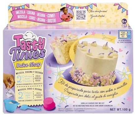 TASTY TINIES - Pastel de Vainilla - Kit de Repostería Creativo para Niños desde 6 años - Incluye Preparado para Pastel, Glaseado de Vainilla, Decoración de Unicornio - Cocción en Microondas 25s