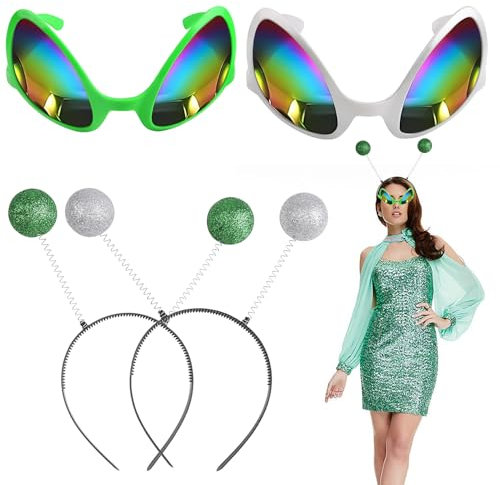 JOFONY 4Pcs Alien Stirnband und Brille,Party Head Boppers Stirnband Außerirdische Brille,Geeignet Als Foto-Requisiten Und Atmosphären-Requisiten für Erwachsene und Kinder