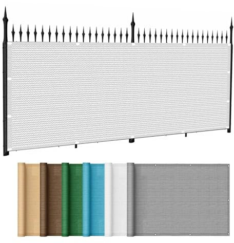 Balkon Sichtschutz Balkonumspannungen 90 x 800 cm Uv-Schutz Windschutz Sonnenschutz Balkonverkleidung Sichtschutz Meterware mit Ösen, Kabelbinder für Balkon Garten, Weiß