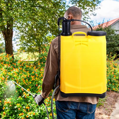 Rucksack Rucksack Druckspritzpistole 16L Kapazität - 16L Einrohr-Spritze Pestizid, Wasser/Unkraut/Dünger (gelb)