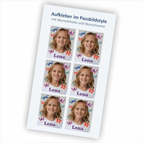 INDIGOS UG - Aufkleber - 35x45 mm Passbild Kinder Originalgröße - Passfoto - Foto für Freundebuch - Wunschname - individuell bedruckte Sticker - selbst gestalten - Foto für Freunde, Familie, Bücher
