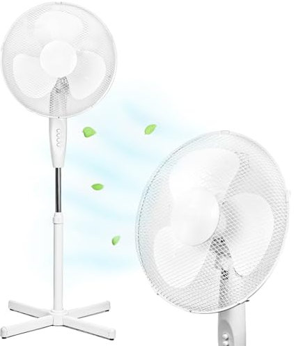 SNOWDVANCE - Ventilador de Pie 45W Compacto con Altura Ajustable y Oscilación - Ideal para Dormitorio y Oficina, Diseño Clásico y Eficiente