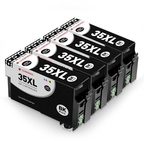 Clywenss 35 XL Druckerpatronen Schwarz Kompatibel für Epson 35XL 35 XL BK Patronen für Workforce Pro WF-4720 WF-4725 WF-4730 WF-4740 WF-4720DWF WF-4725DWF WF-4730DTWF WF-4740DTWF Tinten, 4er-Pack