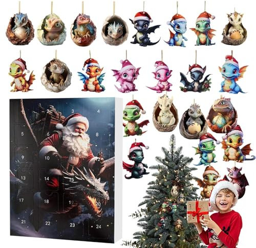 Adventskalender 2024 Weihnachten Dinosaurier - Kalender 2024 Weihnachten Advent Acryl Dinosaurier Ornament, Acryl Ornament Weihnachten Adventskalender für Mädchen