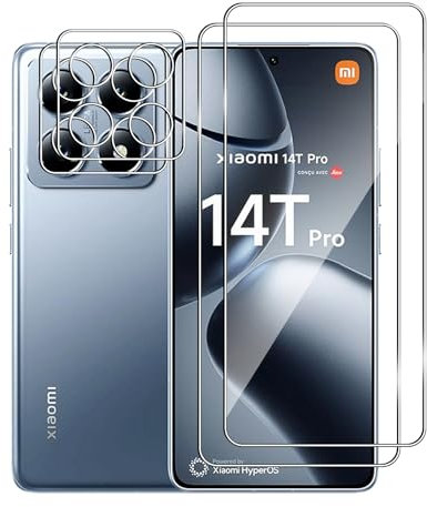 Ebzzliy Pellicola Vetro Temperato per Xiaomi 14T Pro, 2 Pezzi Pellicola Fotocamera e 2 Pezzi Pellicola Protettiva, Ultra Trasparente 9H Anti Graffi, Anti-Graffio, Senza Bolle Protezione Schermo