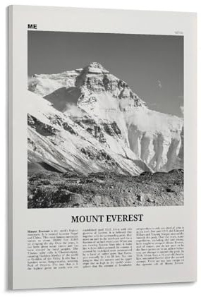 LZTEN Mount Everest Druck Schwarz und Weiß, Mount Everest Wandkunst, Mount Everest Poster, Mount Everest Foto, Kala Patthar, Nepal, Himalaya Leinwand Wandkunst