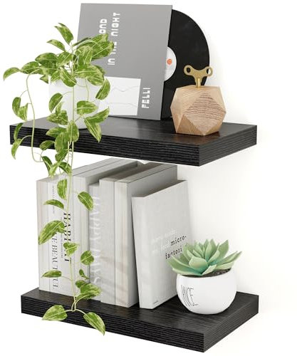 Feihorrm Wandregal, Wandboard 2er Set, 40,6 x 23,6 x3.8 cm Schweberegal aus MDF Holz, Regal Wand, Regalbrett für Arbeitszimmer, Küche, Badezimmer, Schlafzimmer und Wohnzimmer (Schwarz)