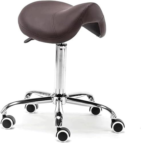 JAVYPPT Rollbarer Sattelhocker, hydraulischer Sattelhocker aus Leder, bequemer, Verstellbarer Rollstuhl, ergonomischer Rollhocker(Brown)