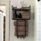 BOOXMIMI Multi-Functional Wall Badregal Schwarz mit 3 Haken & Holzregal, Raumsparendes Wandregal Badezimmer für Handtücher, Decken, Deko
