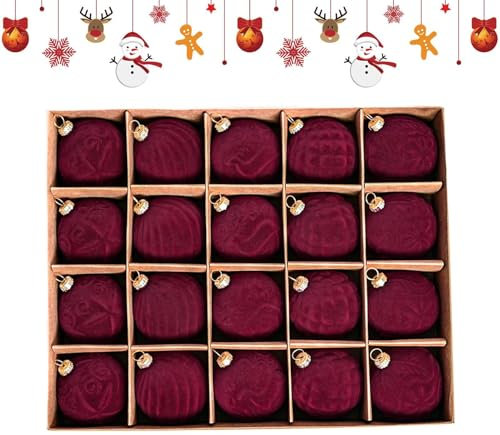 Flocked Ornaments,20x Christmas Ball Set | 2.36in Lightweight Holiday Pendant, Christmas Seasonal Decorative Balls Pendants for Window Door Tree Wall