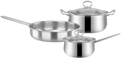 MCLIUJIA Kochgeschirr-Set 3 Stück Edelstahl Kochgeschirr Set Pfanne Bratpfanne Suppentopf Milchtopf Kochtopf Hause Topfset Pfannenset