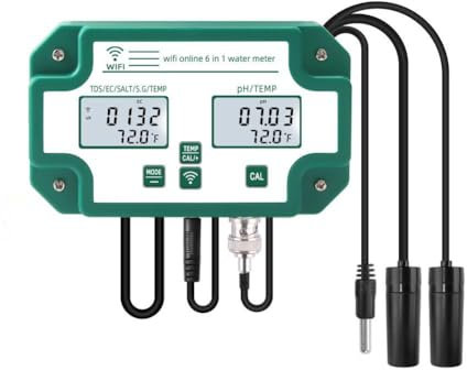 ACAGALA 6-in-1-Wasserqualitätstester Tuya WiFi-Multiparameter-Wasserqualitätsmonitor Digitaler pH-Wert/Gesamtmenge an gelösten Feststoffen/EC/S.G/Salz/Temp-Messgerät für Aquakultur-Schwimmbecken