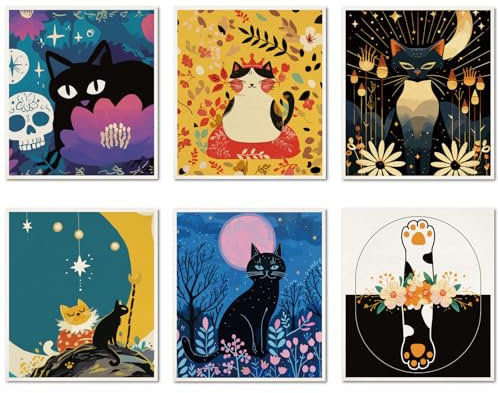 CREATCABIN 6Pcs Swedish Dishcloths for Kitchen Reusable Swedish Dish Towels Absorbent Swedish Dish Rags Washable Sponge Cleaning Cloths Quickly Drying Kitchen Dish Cloths Black Cat 7.6 x 6.7 Inch