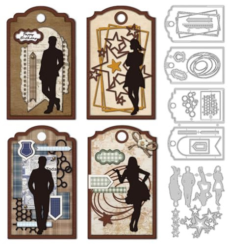 DELORIGIN Männliche Und Weibliche Etiketten Stanzteile Für Die Kartenherstellung Stanzformen Aus Karbonstahl Mit Charakteranhänger Scrapbooking Für Fotoalben Grußkarten Umschläge