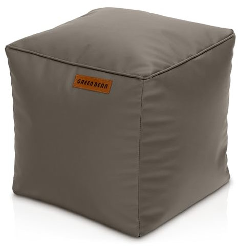 Green Bean Sitzhocker aus Kunstleder - Pouf mit EPS Perlen Füllung - 40 x 40 cm - perfekte Ergänzung zum Sitzsack - Sitzwürfel Sitzkissen Hocker Fußhocker - Hellbraun-Grau