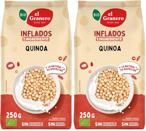 El Granero Integral - Quinoa Hinchada - 250 g - Rico en Vitaminas, Minerales y Fibra - Propiedades Hidratantes y Antioxidantes - Fuente de Energía - Ideal para Desayunos - Apta para Veganos
