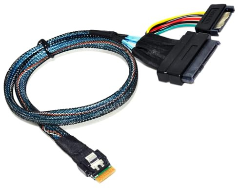 Sintech 𝐒𝐥𝐢𝐦𝐒𝐀𝐒 4i PCIe 4.0 to 𝐔.𝟐 nVME SSD Extension Cable,𝐒𝐅𝐅-𝟖𝟔𝟓𝟒 38P to 𝐒𝐅𝐅-𝟖𝟔𝟑𝟗 68P 50CM Cable with SATA Power, Compatible with Intel U2 SSD 750/P3500 3600