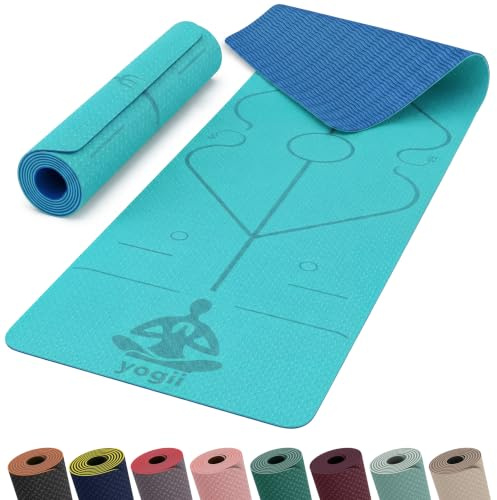 Yogii Yoga Mat - Non-Slip 6mm Thick TPE & Travel-friendly Yoga Mat - Perfect for Home & Gym Exercise Fitness & Pilates - With Laser Alignment Guides for Men & Women