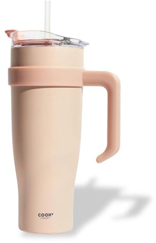PRO DISTRI Mug Isotherme avec Paille et Poignée Ergonomique | Gourde XXL en Inox pour conserver vos boissons au chaud ou au frais | Idéal pour le Bureau ou le Sport | Coloris Rose Saumon