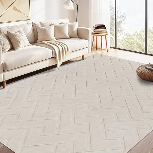 Famibay Teppich Wohnzimmer Modern Teppich Schlafzimmer Wohnzimmerteppich Waschbar rutschfest für Wohnzimmer Schlafzimmer Esszimmer Beige 120x170cm