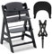hauck Seggiolone Alpha Plus Con Vassoio Click Tray, Cuscino e Cinture Sicurezza 5 Punti - Seggiolone Legno da 6 mesi Fino a 90kg, Regolabile - Nero