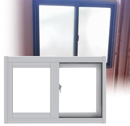 Ventana corrediza Horizontal pequeña para baño, 97 x 64 cm, Color Blanco, para sótano con mosquitera.