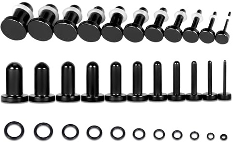 Vankula Tunnel Dehnset 1-25mm 0.5mm Ohrloch dehnen Single Flared Plugs Stretching kit Edelstahl Gedehnte Ohrpiercings Freundlich für frische Dehnungen Schwarz Gold Silber