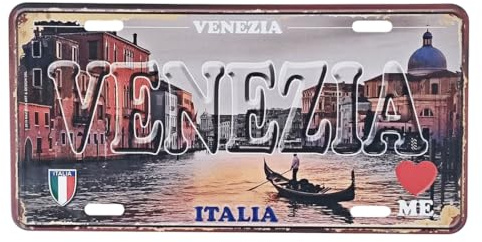 KUSTOM ART Retro Blechschild Relief Venedig K Großer Sonnenuntergang Kunstdesign Vintage mit Löchern und Magneten 30 x 15 cm