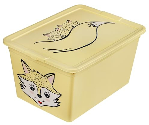 EDANTI Aufbewahrungsbox Für Kinder Kunststoffbehälter Spielzeugbehälter Spielzeugkiste Kinderzimmer Kinderbox Kunststoff Mit Deckel (Gelb, 30L)