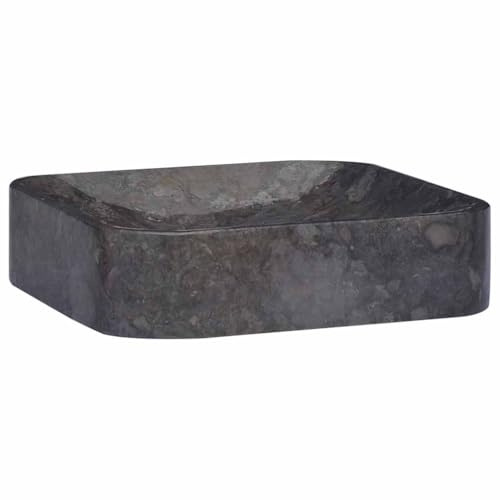 Qnhdfrt Lavabo in marmo nero, 40 x 40 x 10 cm, moderno lavabo a mano, per bagno, ospiti, WC e campeggio, robusto lavabo da appoggio in pietra naturale