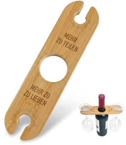 IUSOT Weinbutler Weinglashalter Holz Weinflaschenhalter für 2 Gläser Flaschenhalterung Stehend Weinregal Garten Picknick Zubehör Weinliebhaber Geschenke Bambus Deko Accessoire
