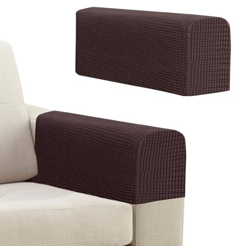 Niuoppy 2Pcs Armchair Covers Protectors Slipcover, Sofa Arm Covers Anti-Slip, Thickened Arm Rest Covers for Sofa, Chair Arm Cover for Sofa Protector Couches Recliner (2, Dark Brown)