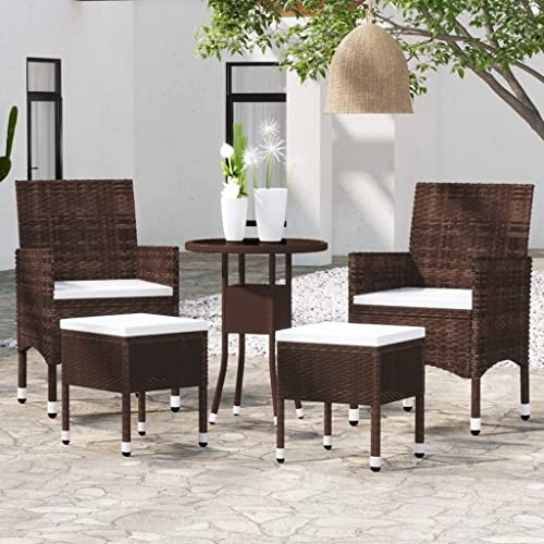 JHQHSM Set di mobili da giardino in polyrattan marrone con piano in vetro temperato e cuscini imbottiti per terrazza, balcone o piscina, set di mobili da esterno durevole