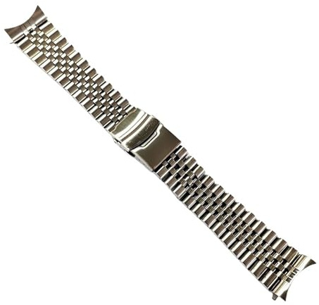 SRTYDCUR 22 mm massives Edelstahl-Uhrenarmband for Seiko, kompatibel mit SKX009 SKX007 SRPK Jubilee-Armband, gebogenes Ende, fünf Reisperlen, Herren-Uhrenarmband