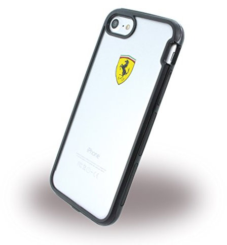 Ferrari FEHCP7TR3 Stoßfest Hart Schutzhülle für Apple iPhone 7, Bi-Material Racing Shield klar/schwarz/rot
