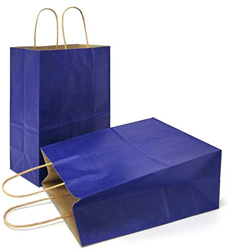 AZOWA Geschenktüten Mittel-Kraftpapiertüten mit Henkel,Party Geschenk Papiertüten (21 x 27 x 11 cm, Dunkelblau, 25 Stück)