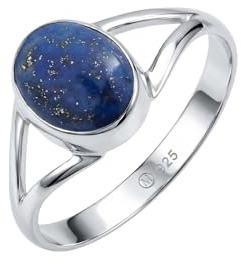 mantraroma Silberring Damen 925 Sterling Silber – ovaler Edelstein Ring 7 x 9 mm, schlichter minimalistischer Damenschmuck modern elegant, Geschenk für Frauen